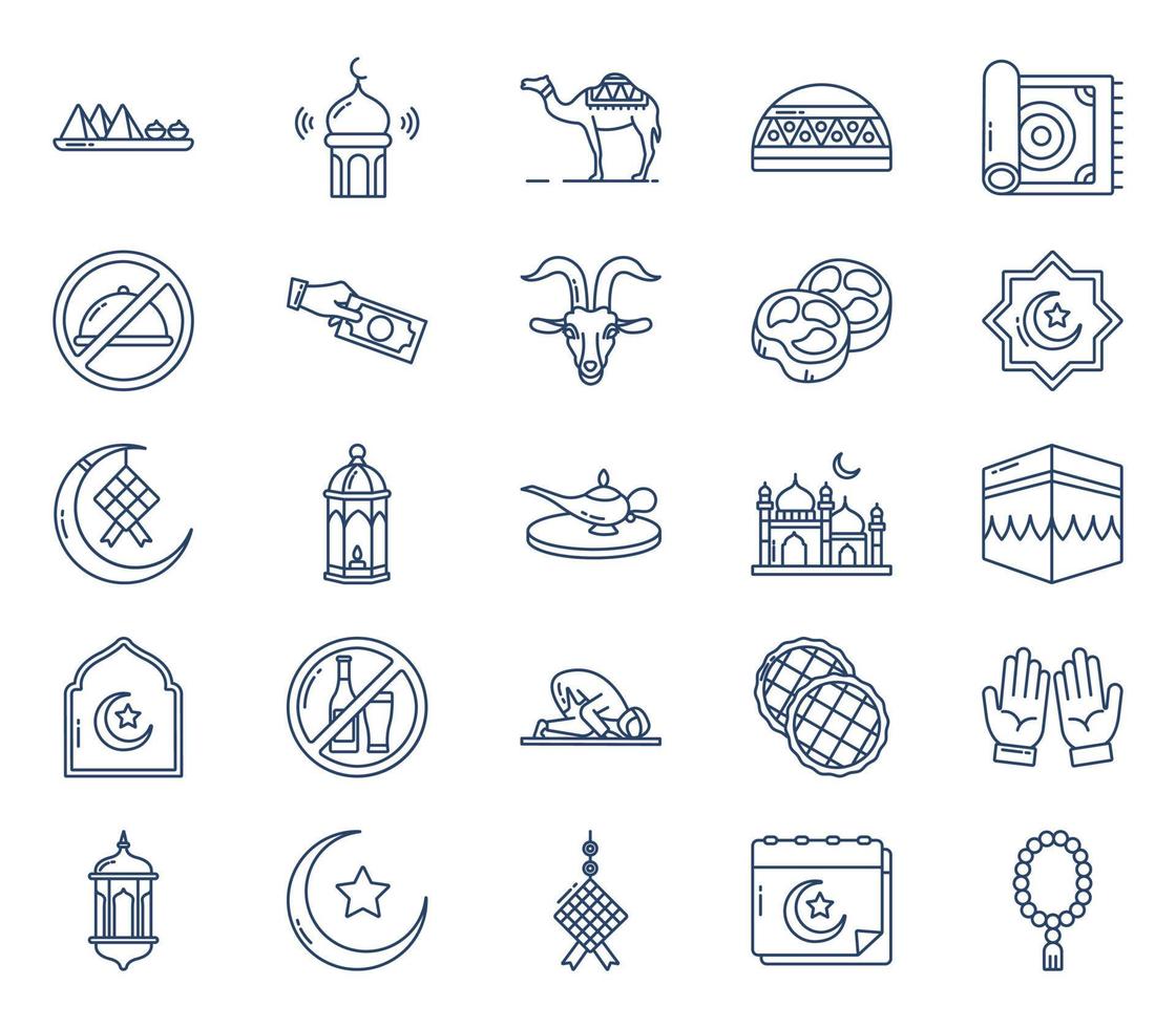 Ramadan and eid mubarak icon set vector