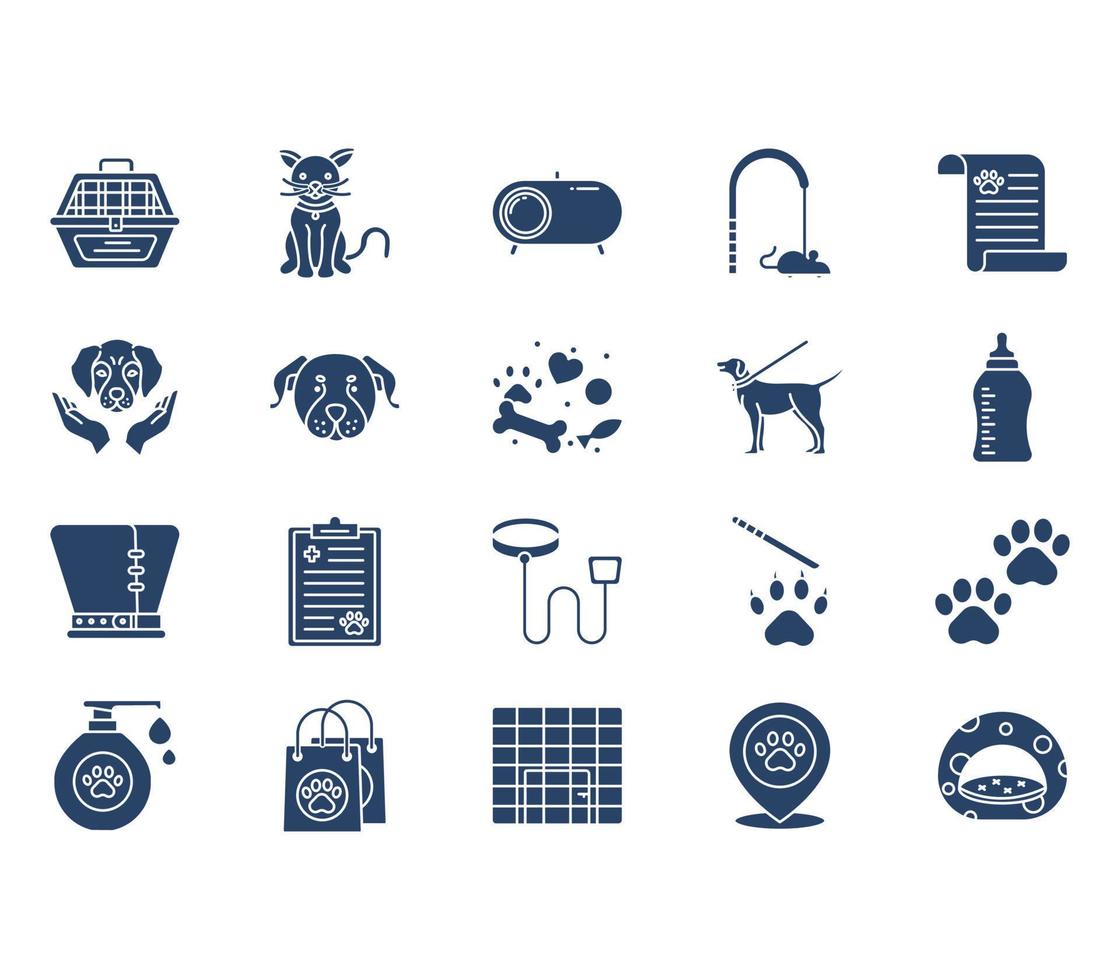 conjunto de iconos de cuidado de mascotas y tienda de mascotas vector
