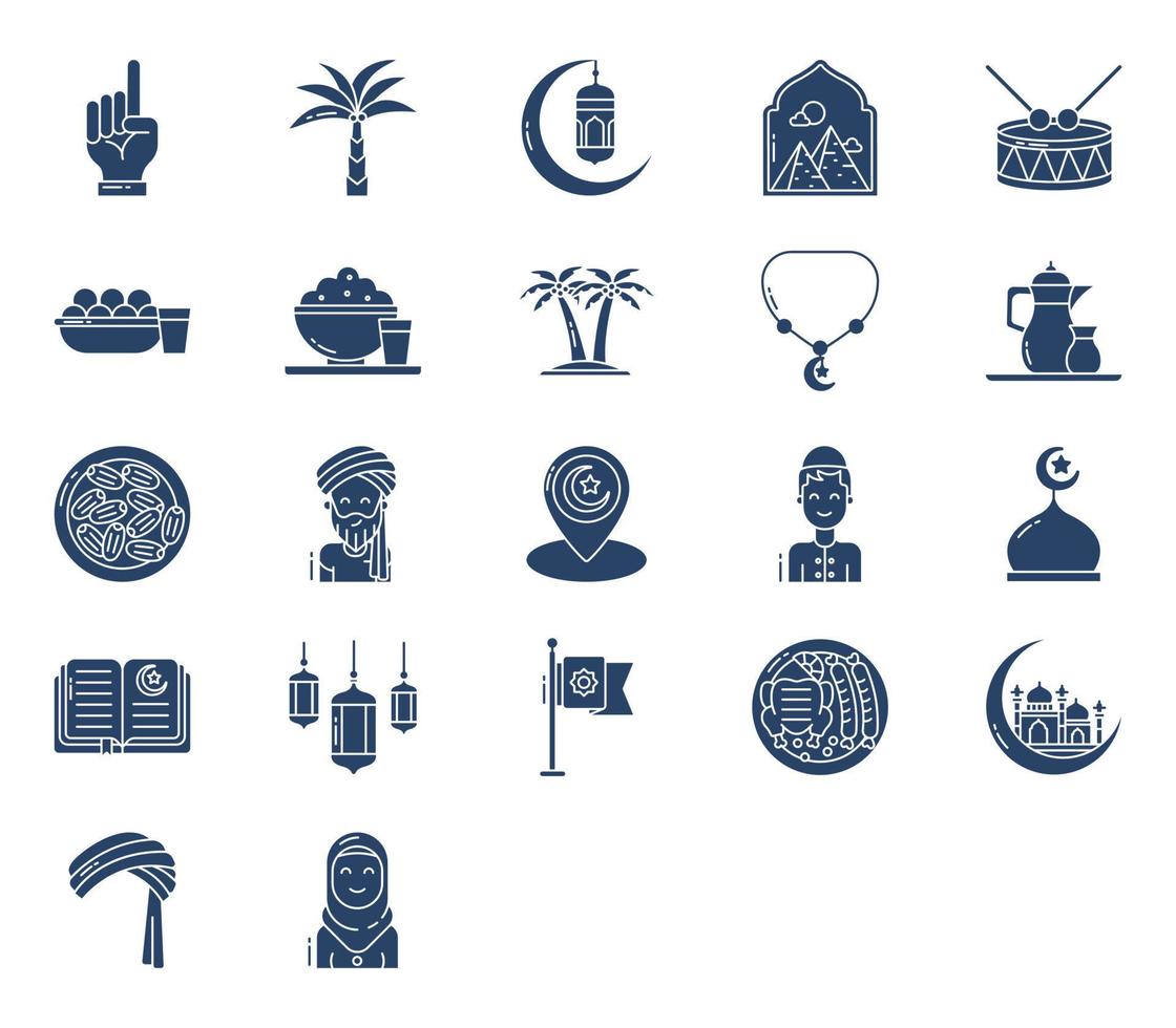 Ramadan and eid mubarak icon set vector