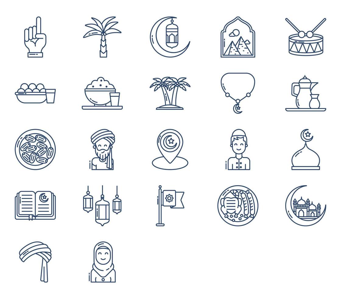 Ramadan and eid mubarak icon set vector