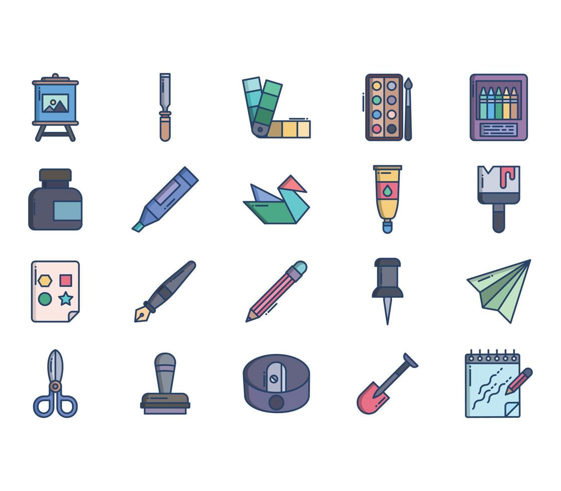 Craft and stationery tools icon set vector