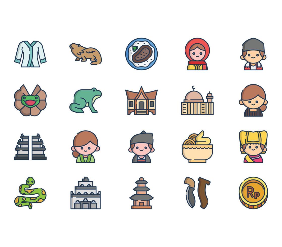 Indonesia country and culture icon set vector