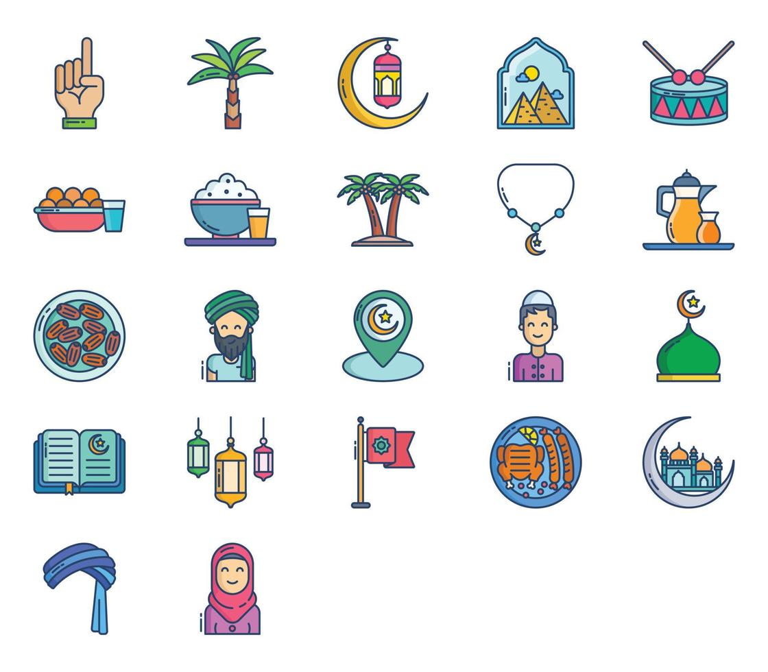 Ramadan and eid mubarak icon set vector