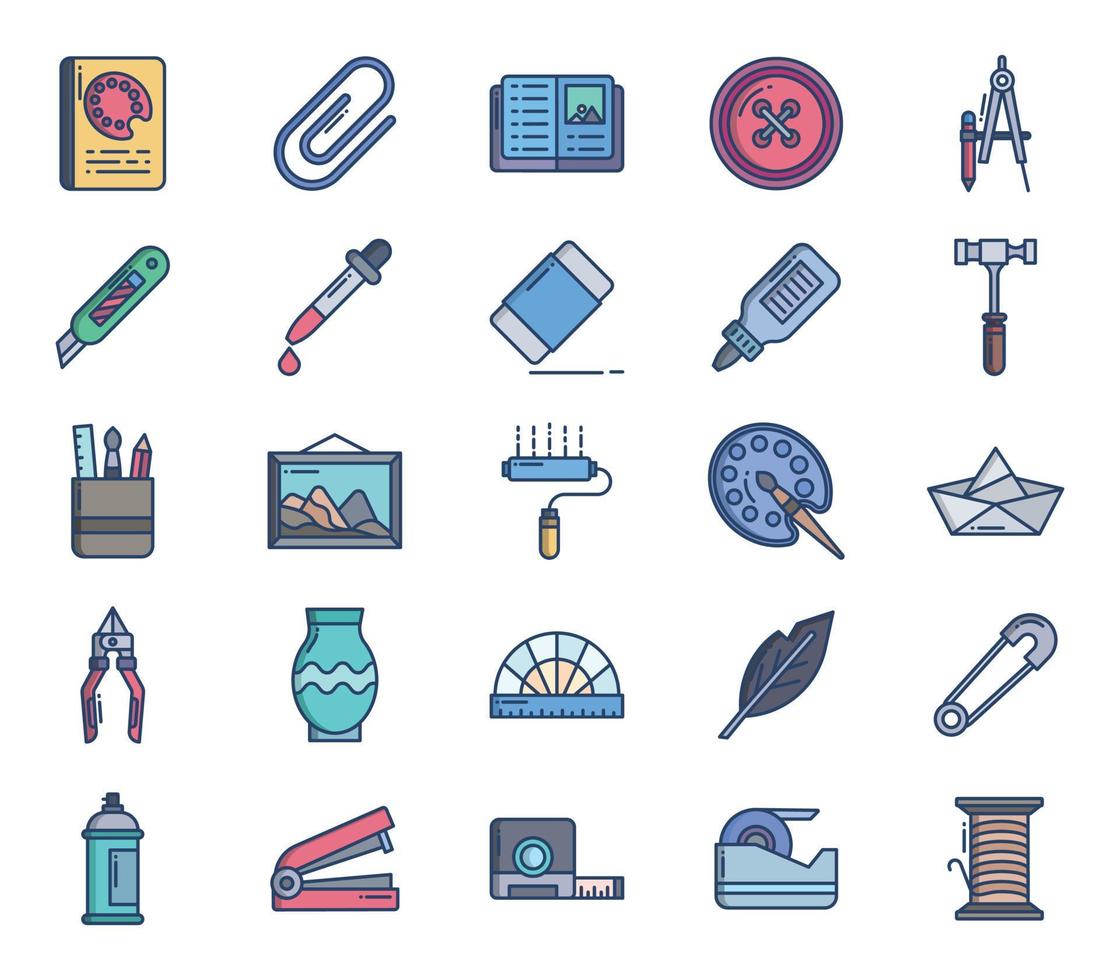 Craft and stationery tools icon set vector