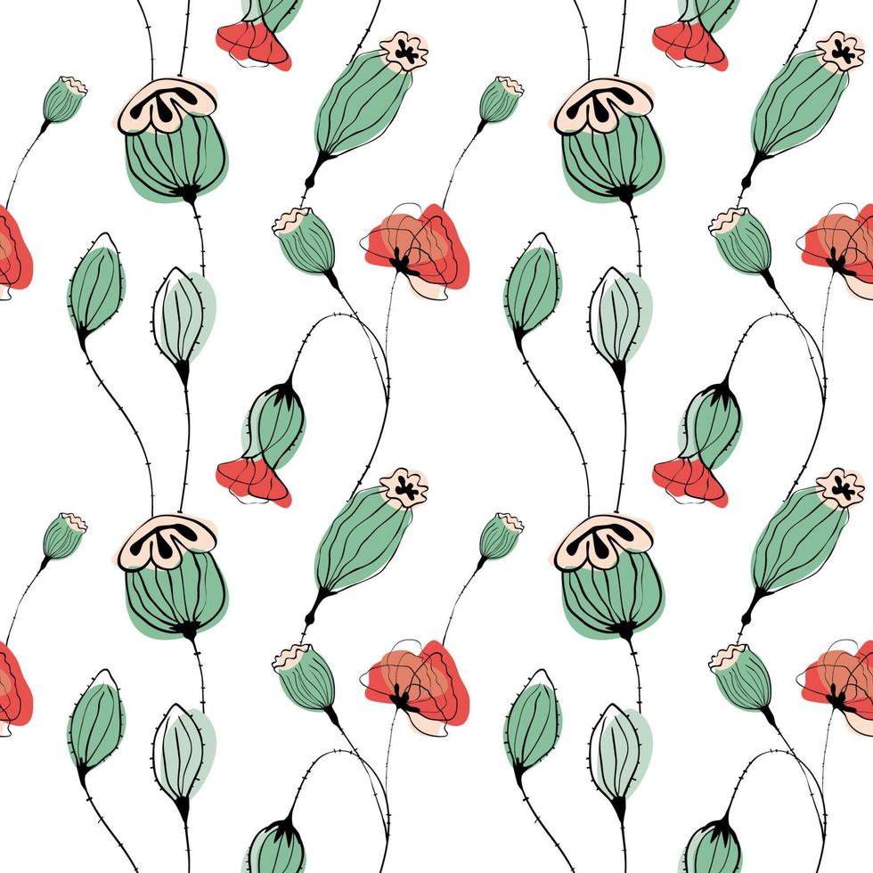 Poppy capsule seamless pattern vector