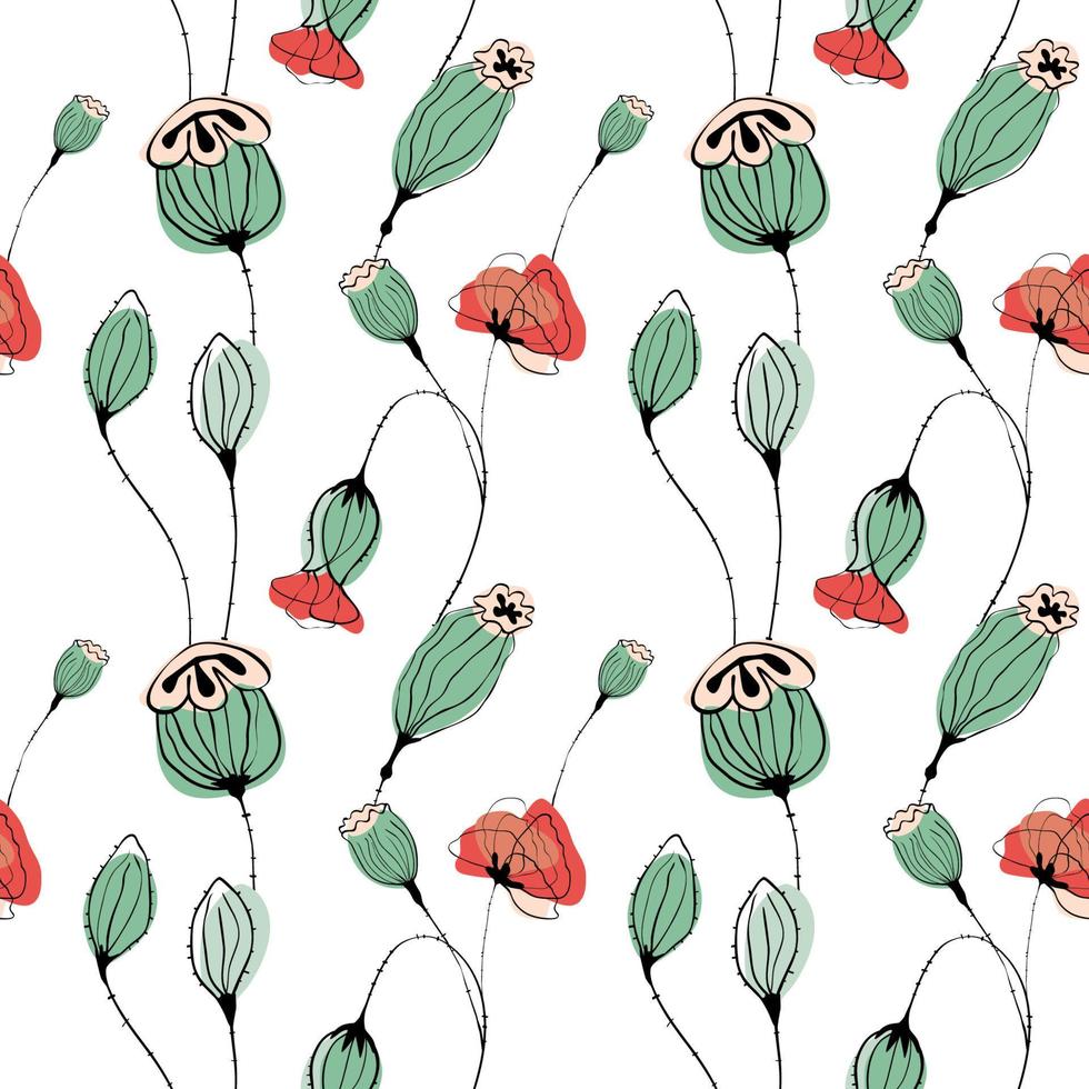 Poppy capsule seamless pattern vector