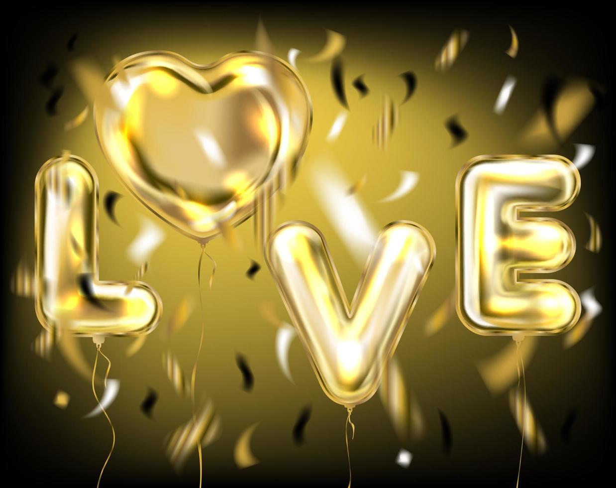Black Love lettering by foil golden balloons vector
