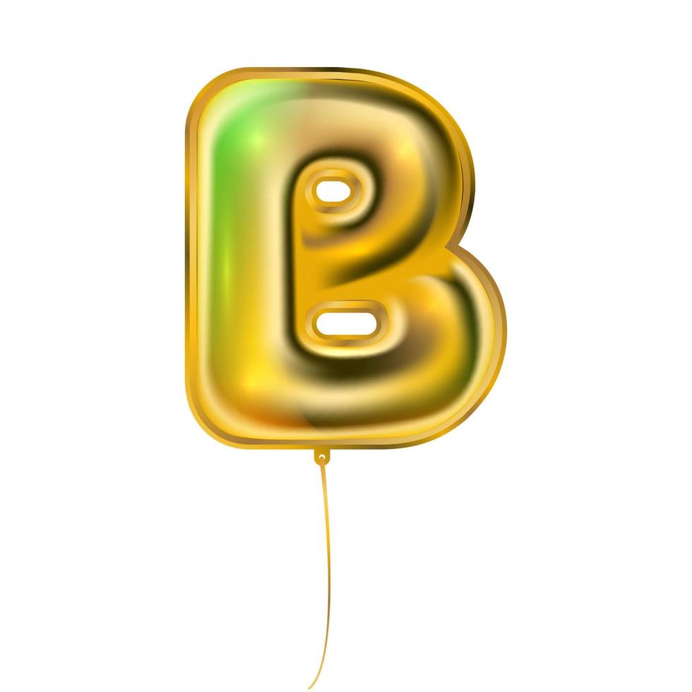 Gold metallic balloon, inflated alphabet symbol B vector