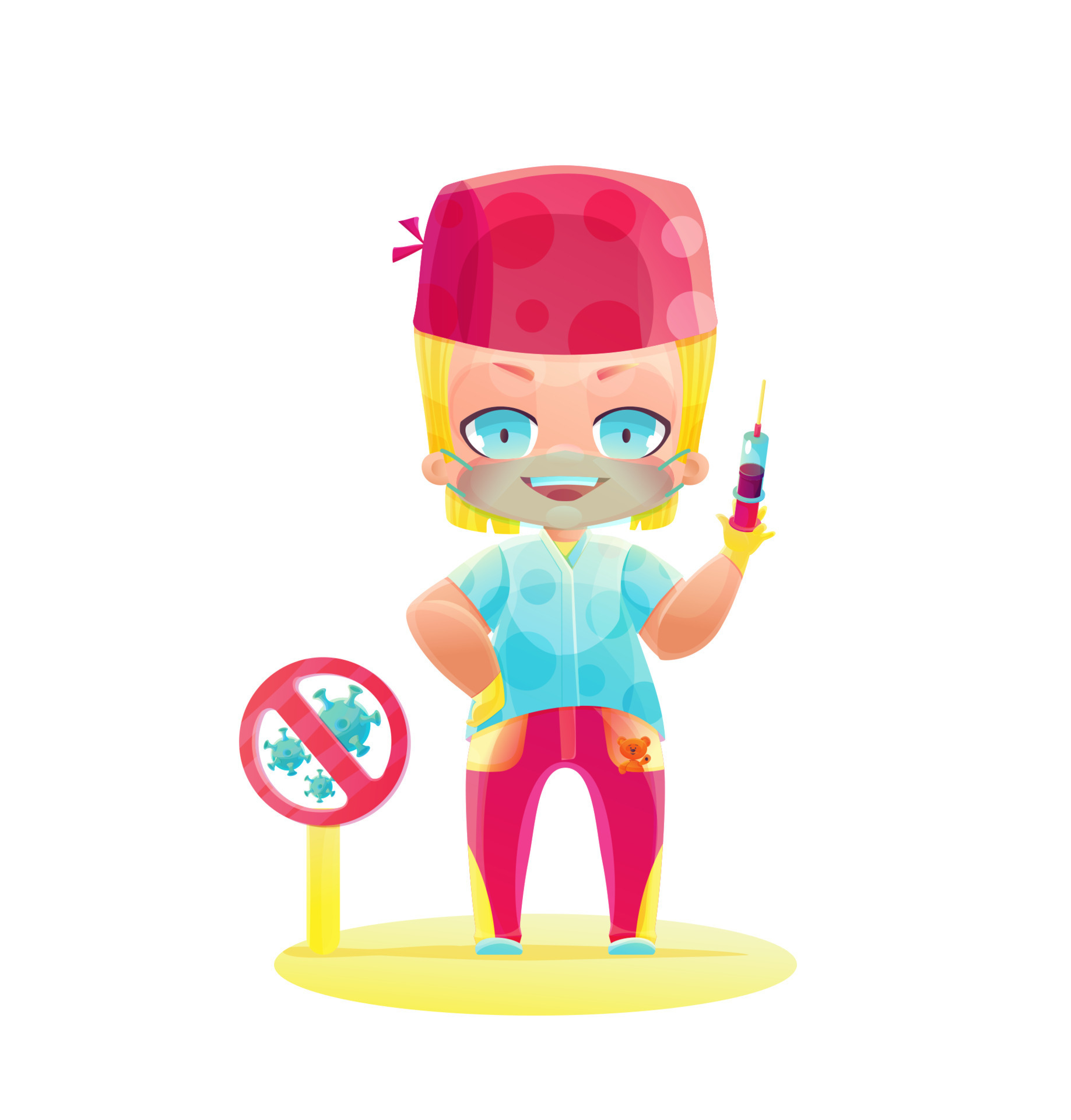 Blue magenta uniform male doctor with a syringe 12702731 Vector Art at