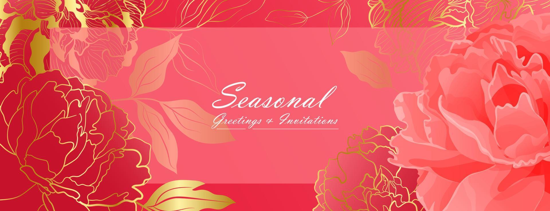 Soft red peony landscape banner vector