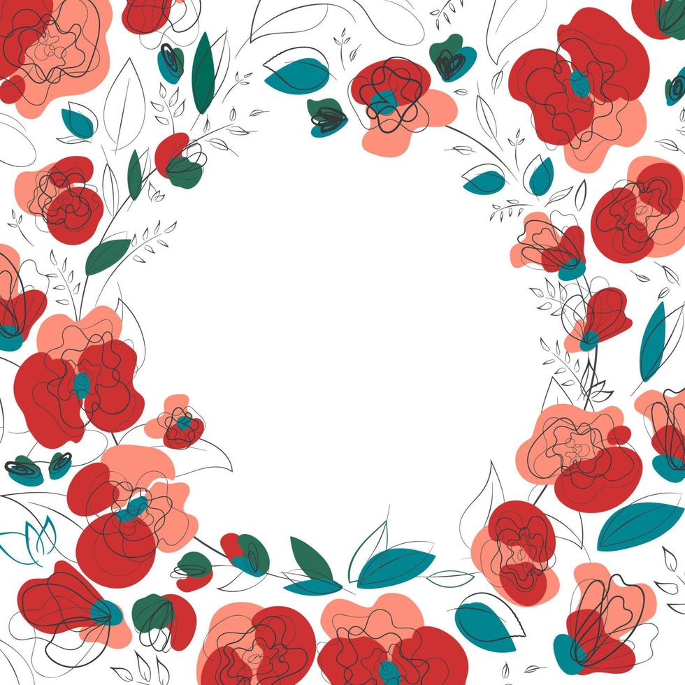Poppy countryside wedding pattern square frame vector