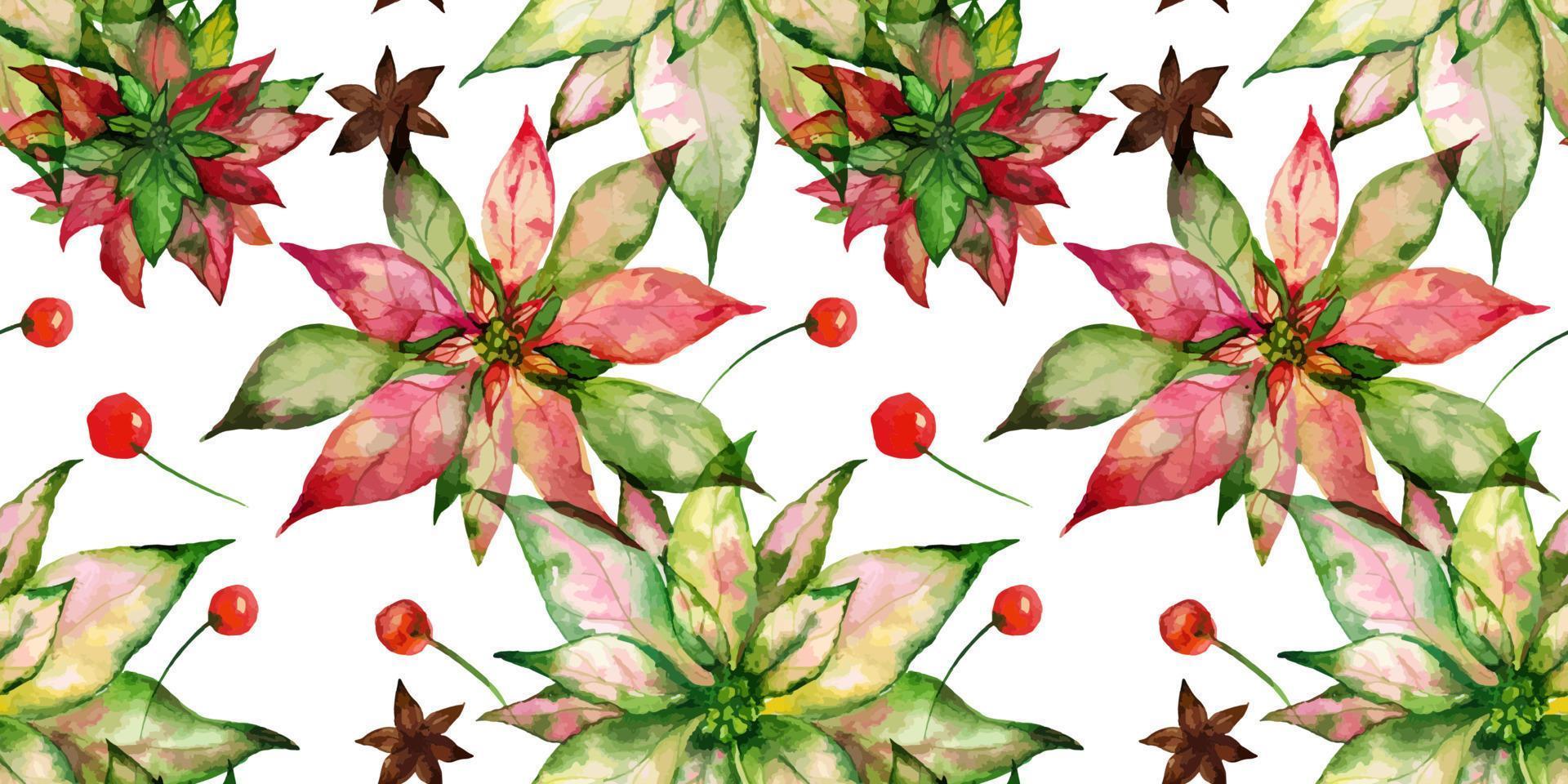 patrón transparente floral acuarela trazada navidad vector