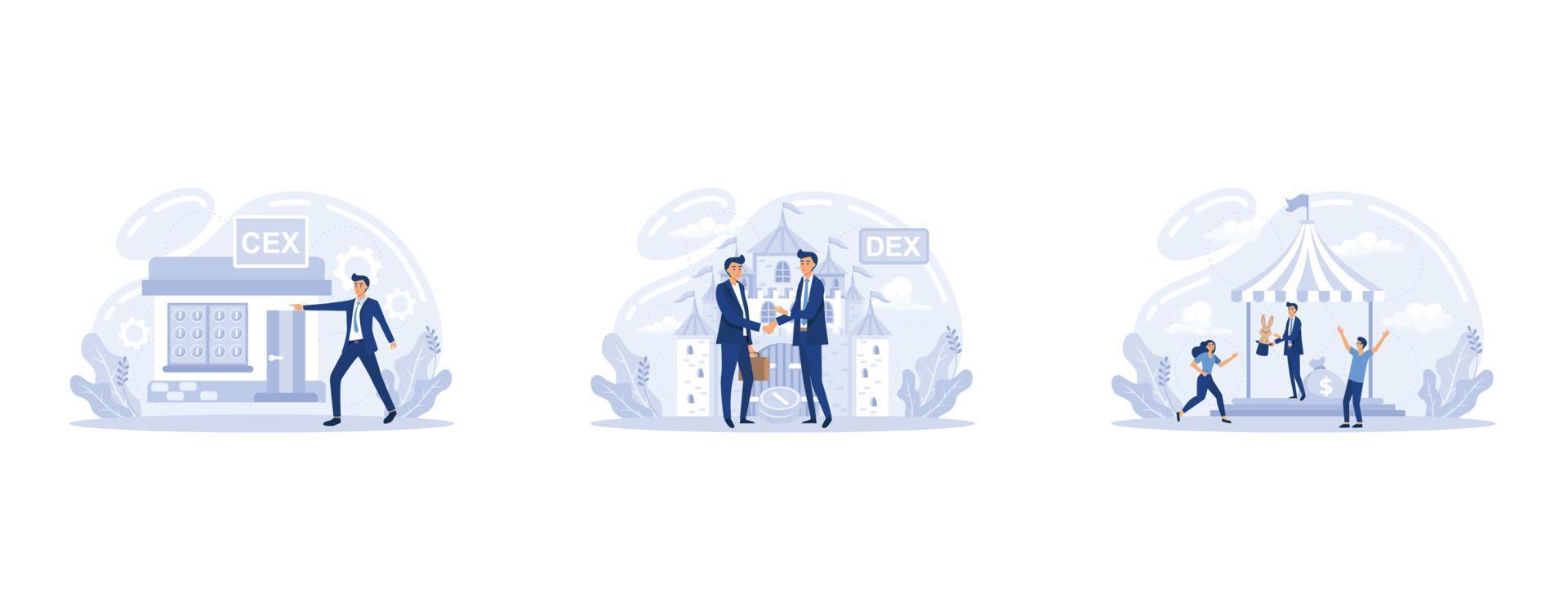 ICO , IEO, IDO metaphor. Investment funds. Blockchain ICO. Pre-sale Ventures. Initial coin offering. Investing at initial stage. ICO tokens. IT startup crowdfunding, vector