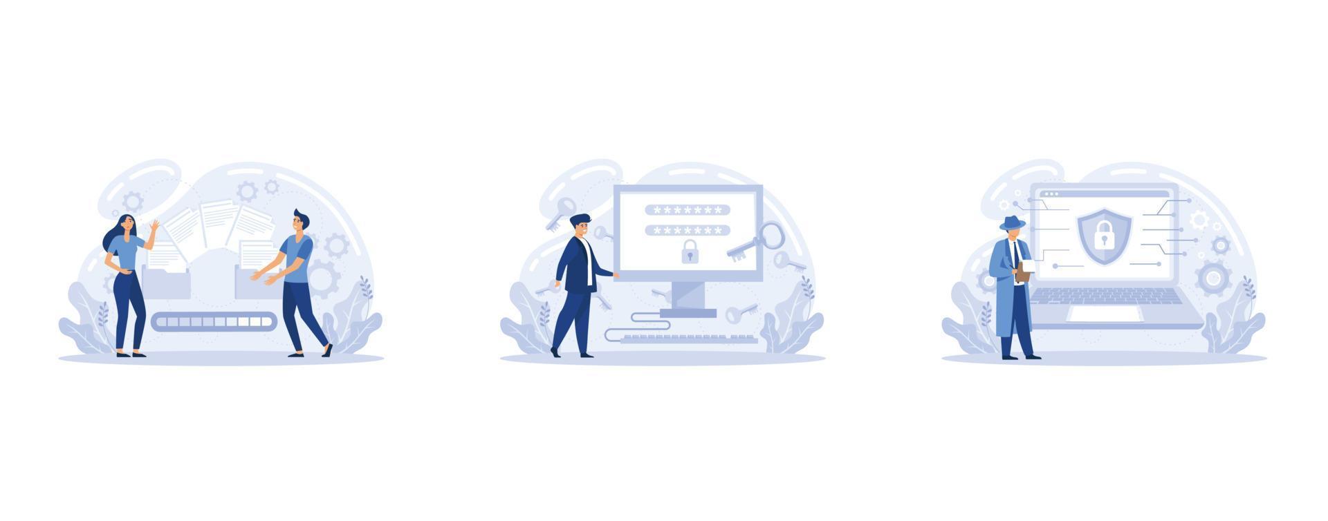 Shared document file, cyber security sign in page, Public folder access, editing online, safety user login, Security in web safe use of software and personal data protection, vector