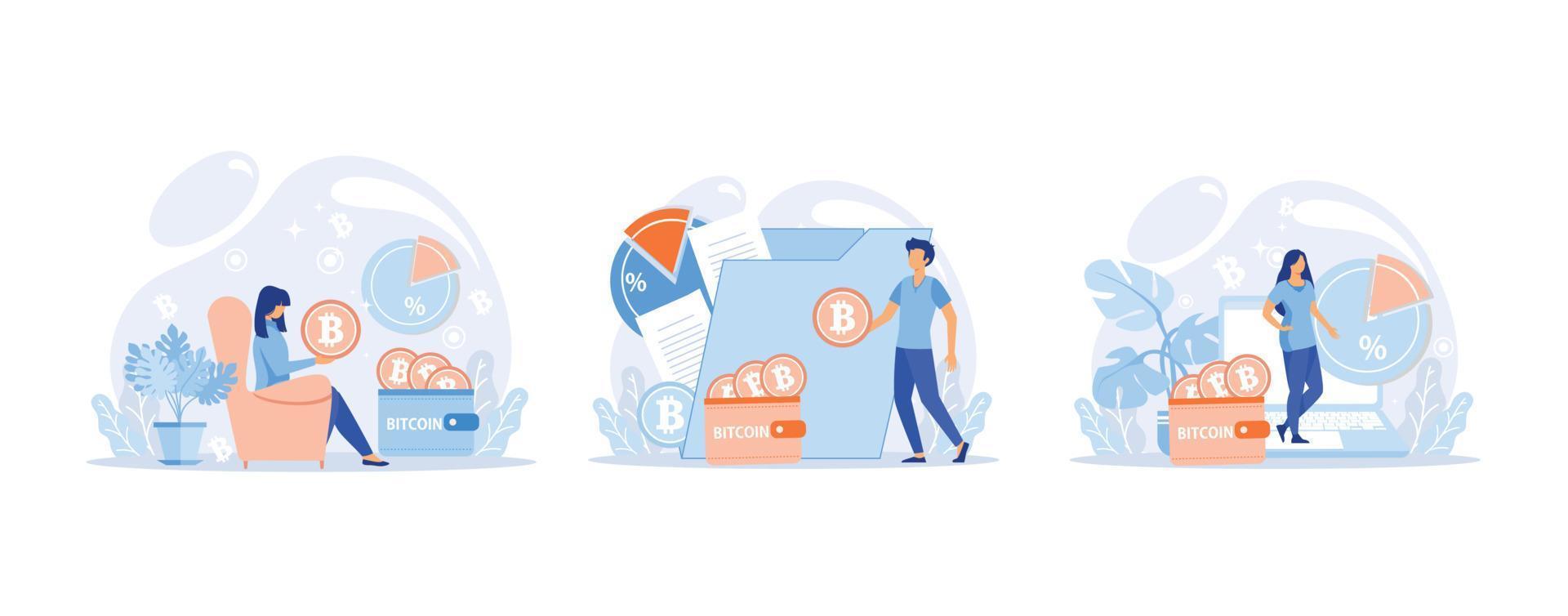 Cryptocurrency bitcoin,  Blockchain exchange platform. Cyber banking procedures, bitcoin trading, wallet. Ecurrency transactions. Digital currency, cryptocurrency market, vector