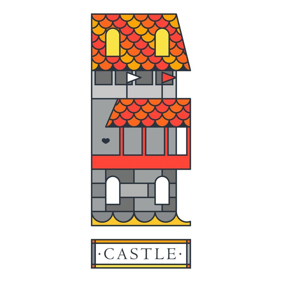 castillo de dragón de fantasía con techo escamoso y banderas vector