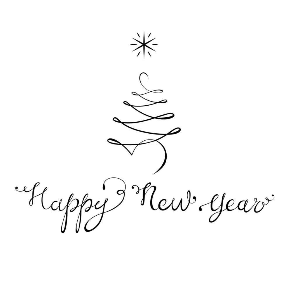Happy New Year Lettering with Tree vector