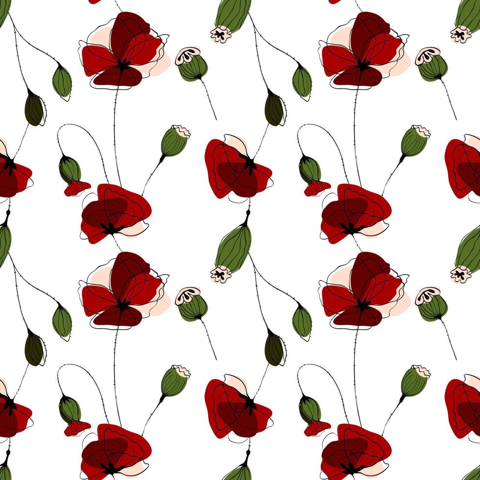 Poppy flower field seamless pattern vector