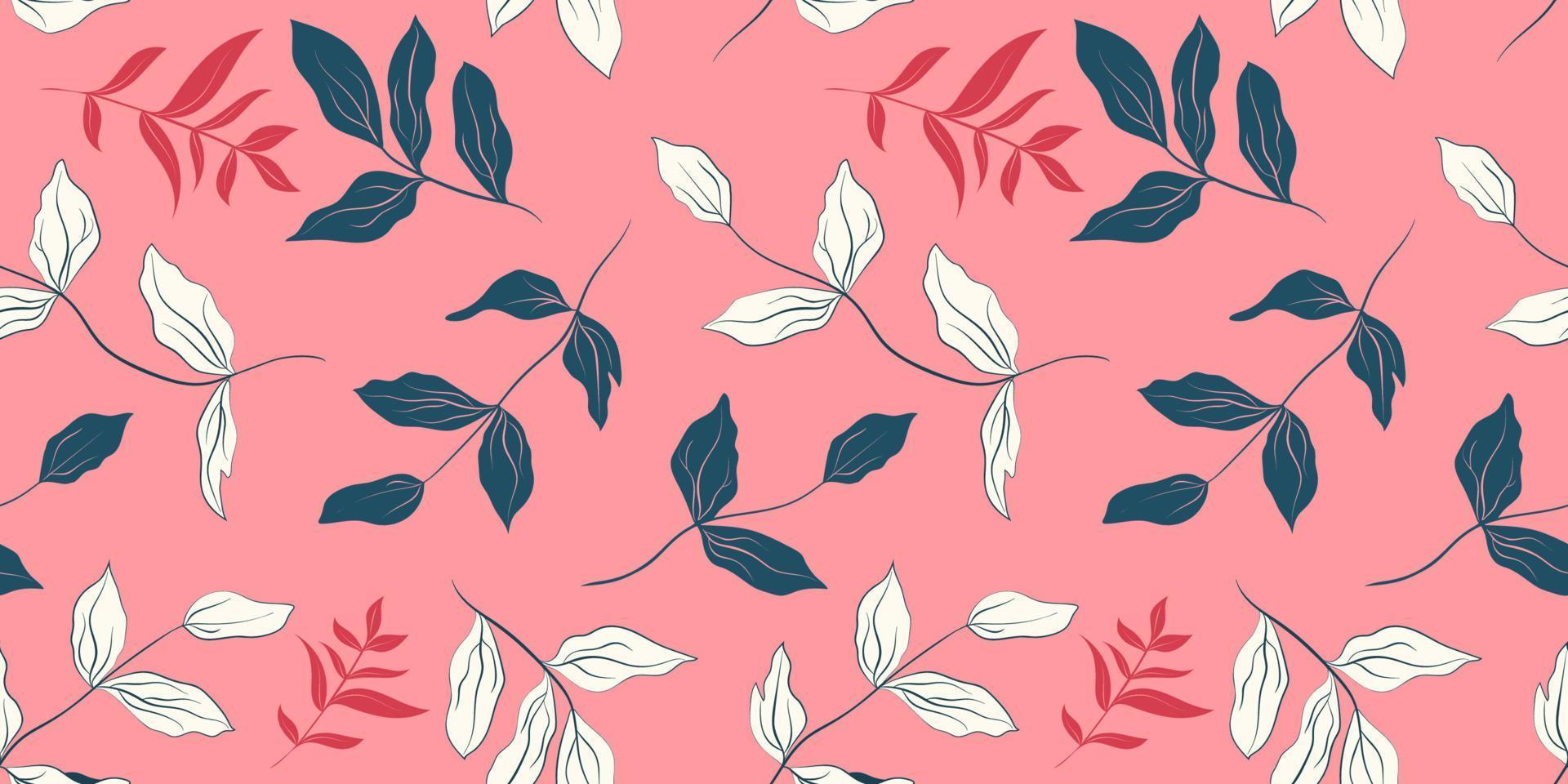 Peony white and dark blue leaves seamless pattern vector