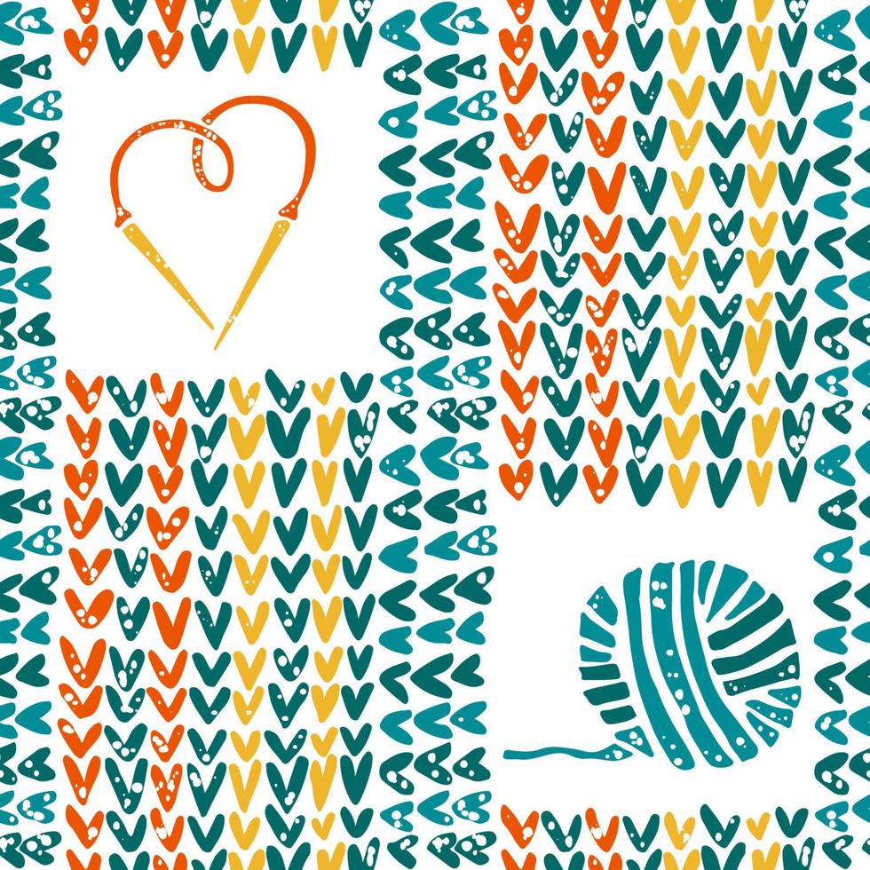 Knitted pattern with needles and yarn vector