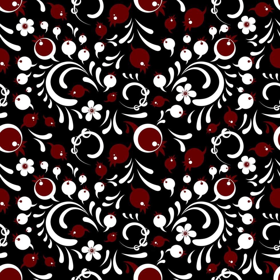 Winter cranberries pattern in Khokhloma style vector