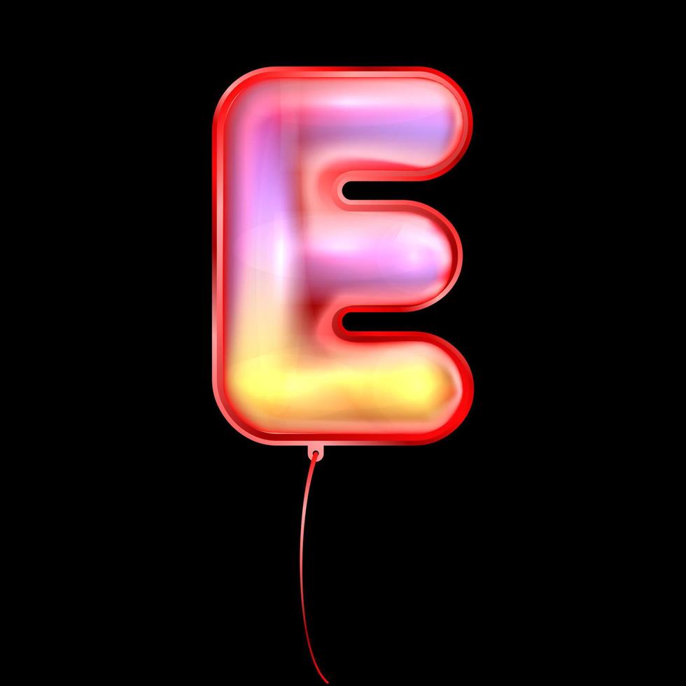 Red metallic balloon, inflated alphabet symbol E vector