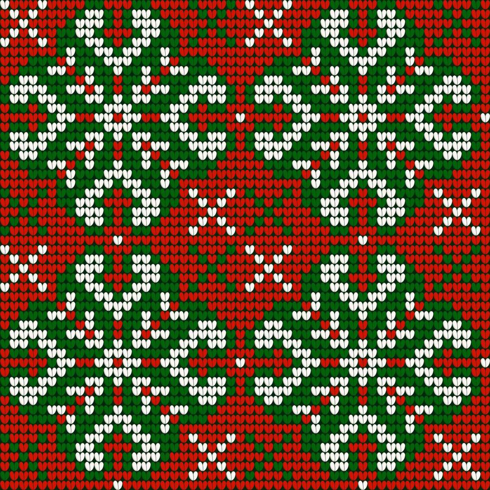 Grandma s Christmas knitting pattern in red, green and white colors vector