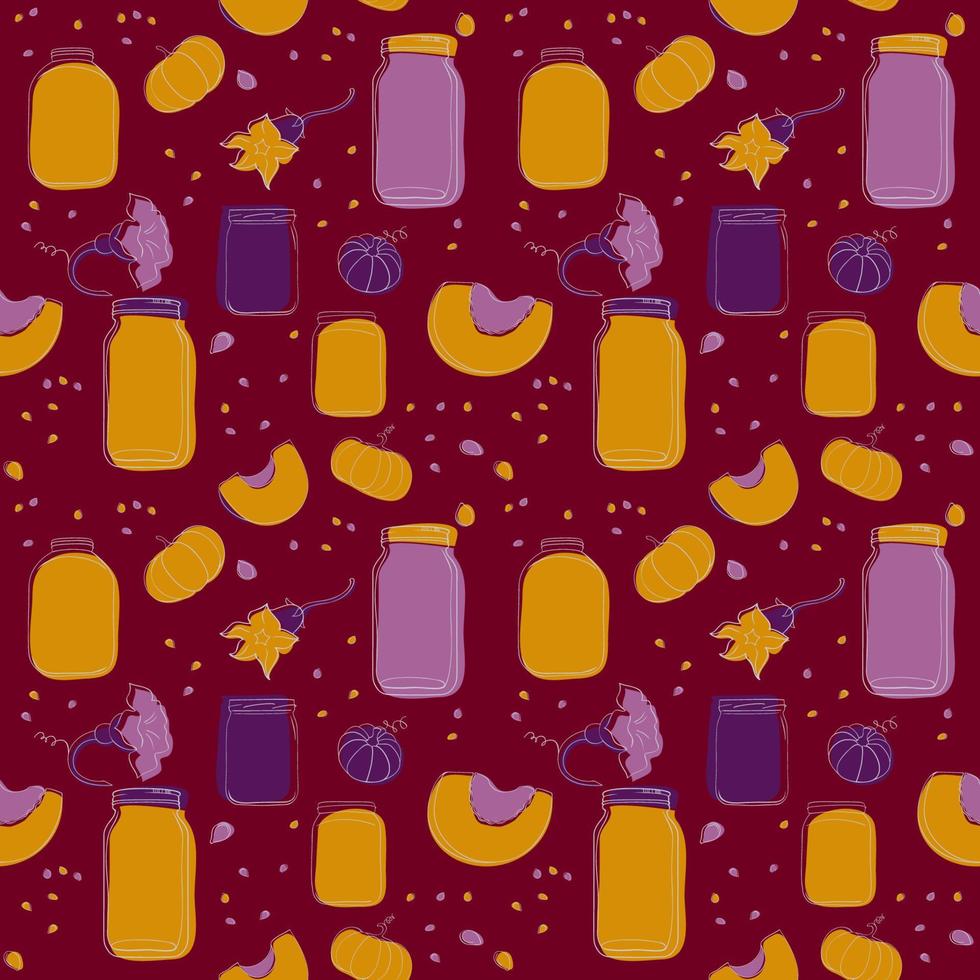 Pumpkin jam and slices seamless pattern vector