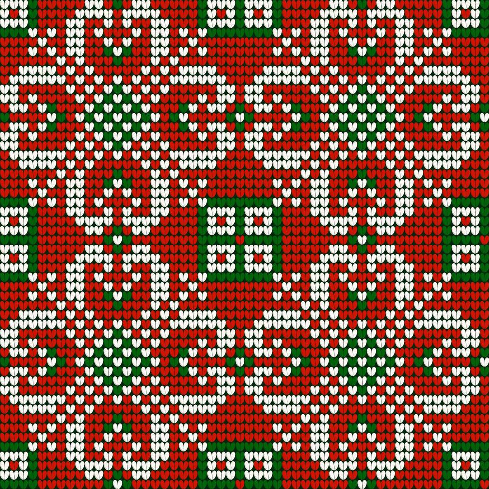 Grandma s Christmas knitting pattern in red, green and white colors vector
