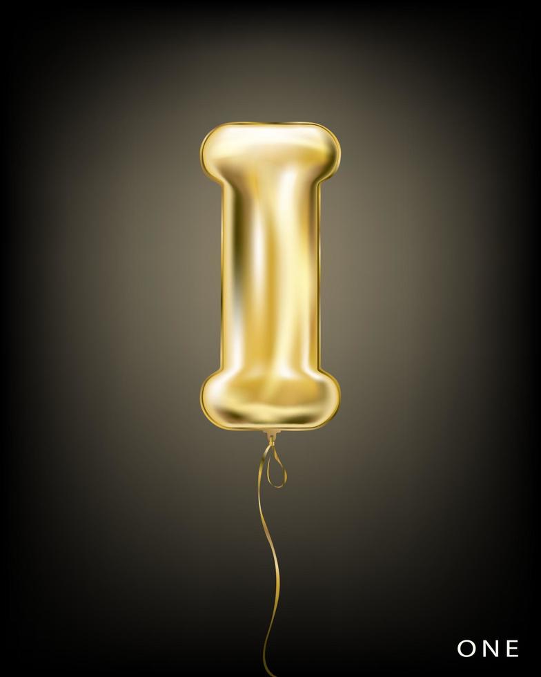 Roman 1 number, gold foil balloon I form vector