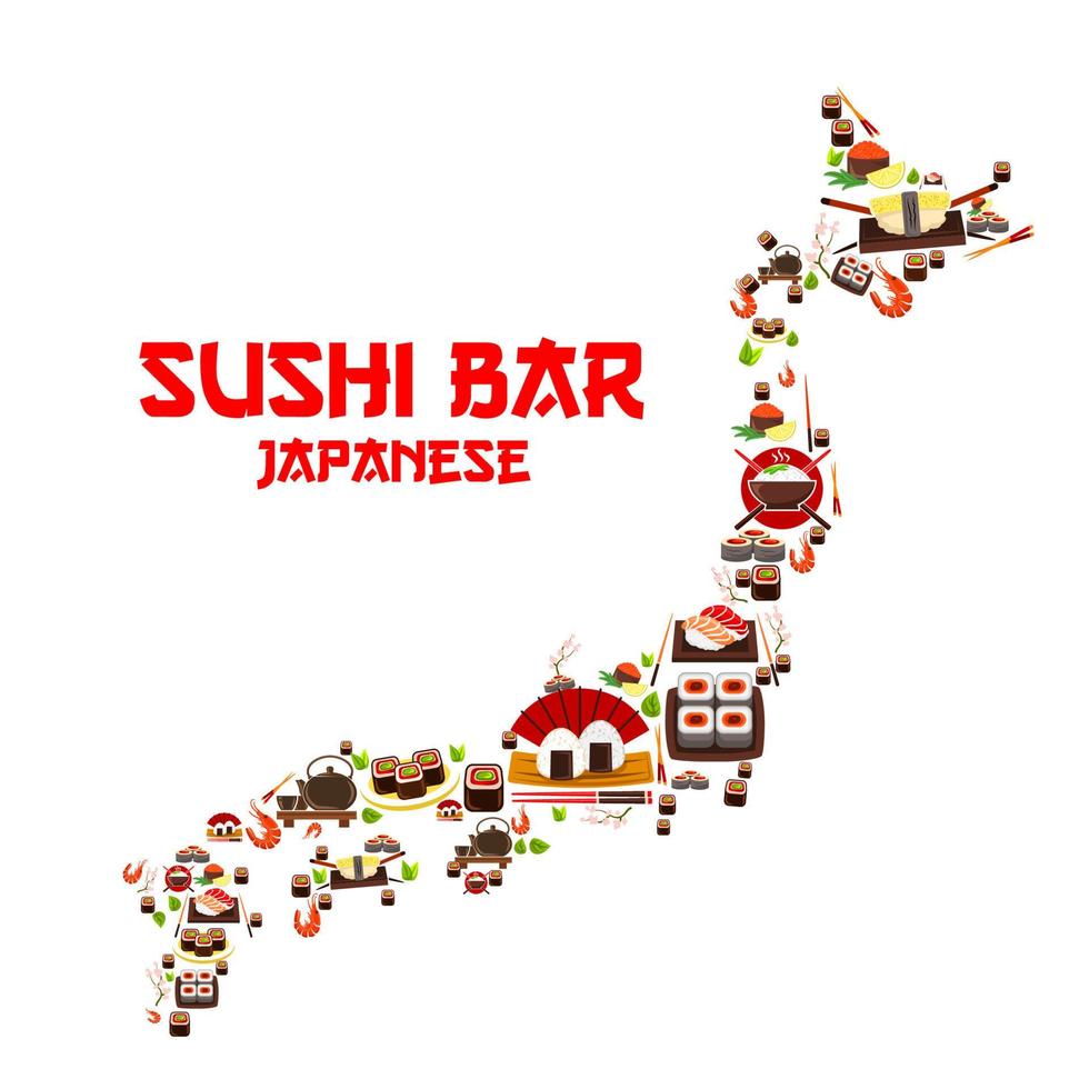 Seafood sushi bar sashimi in Japan vector map