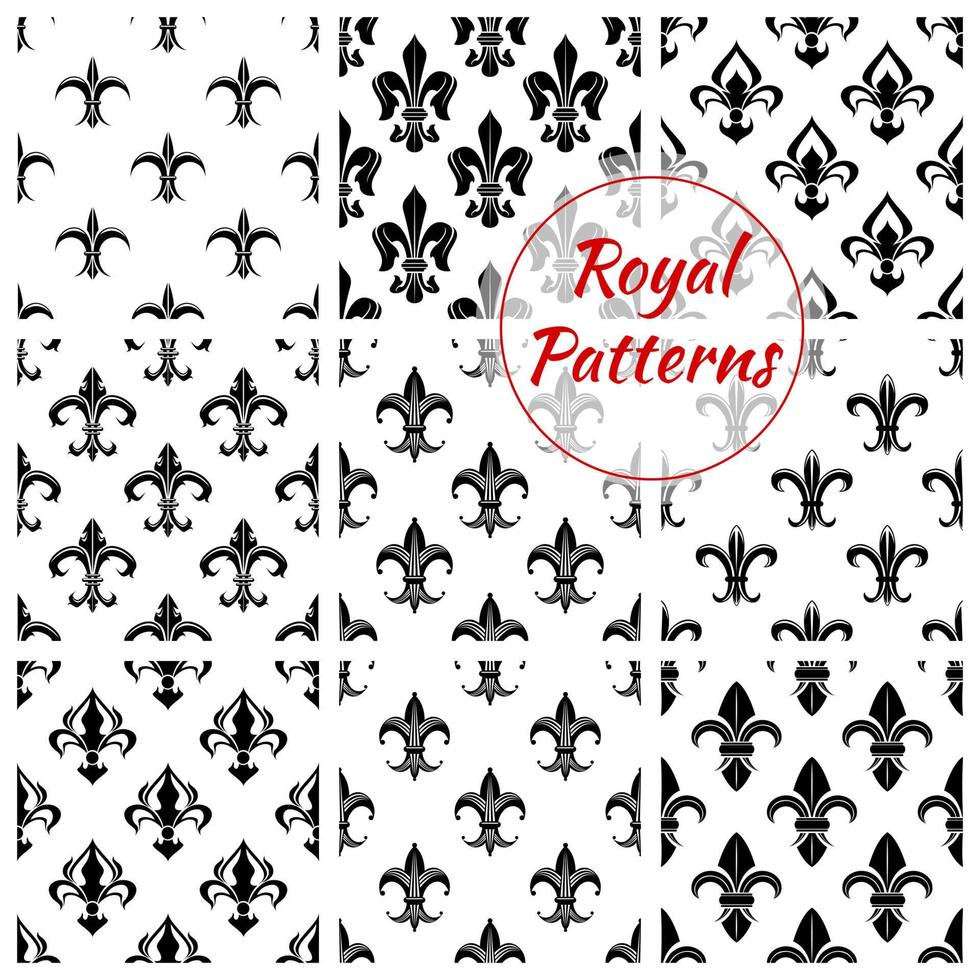 Royal fleur-de-lis floral seamless patterns vector