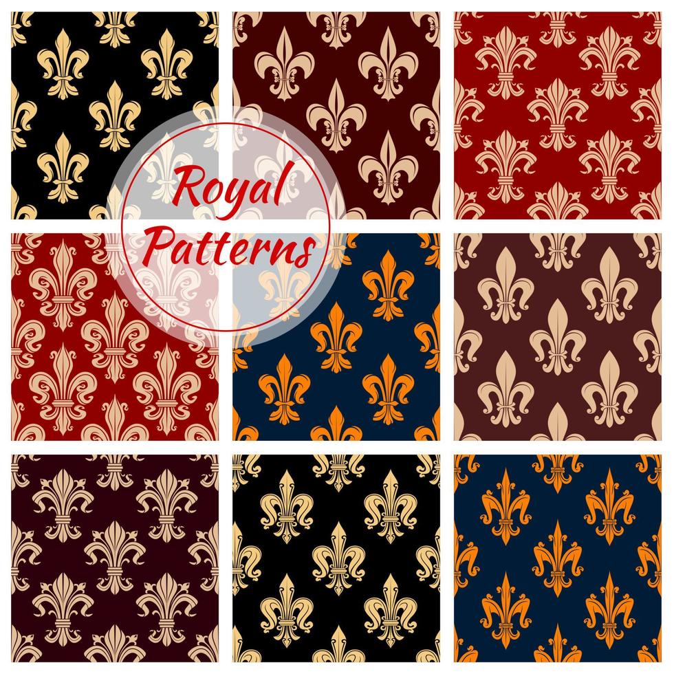 Royal fleur-de-lis floral seamless patterns set vector