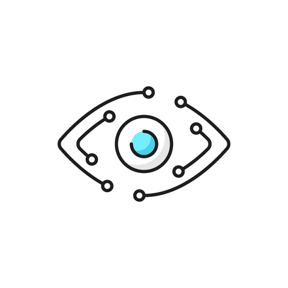 Robot eye and computer tracks outline icon vector