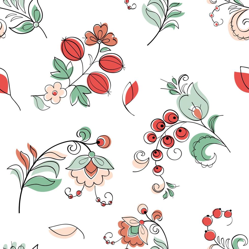 Berry and flowers in Russian style vector
