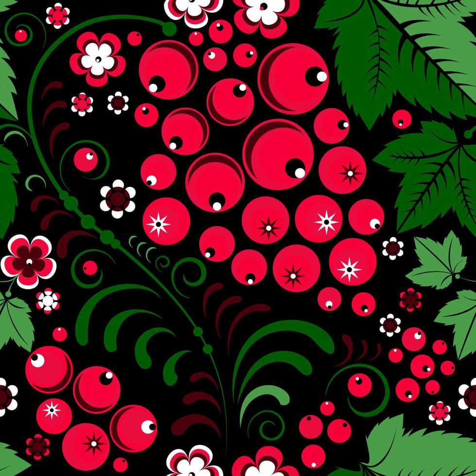 Khokhloma seamless pattern in slavic folk style with berries vector