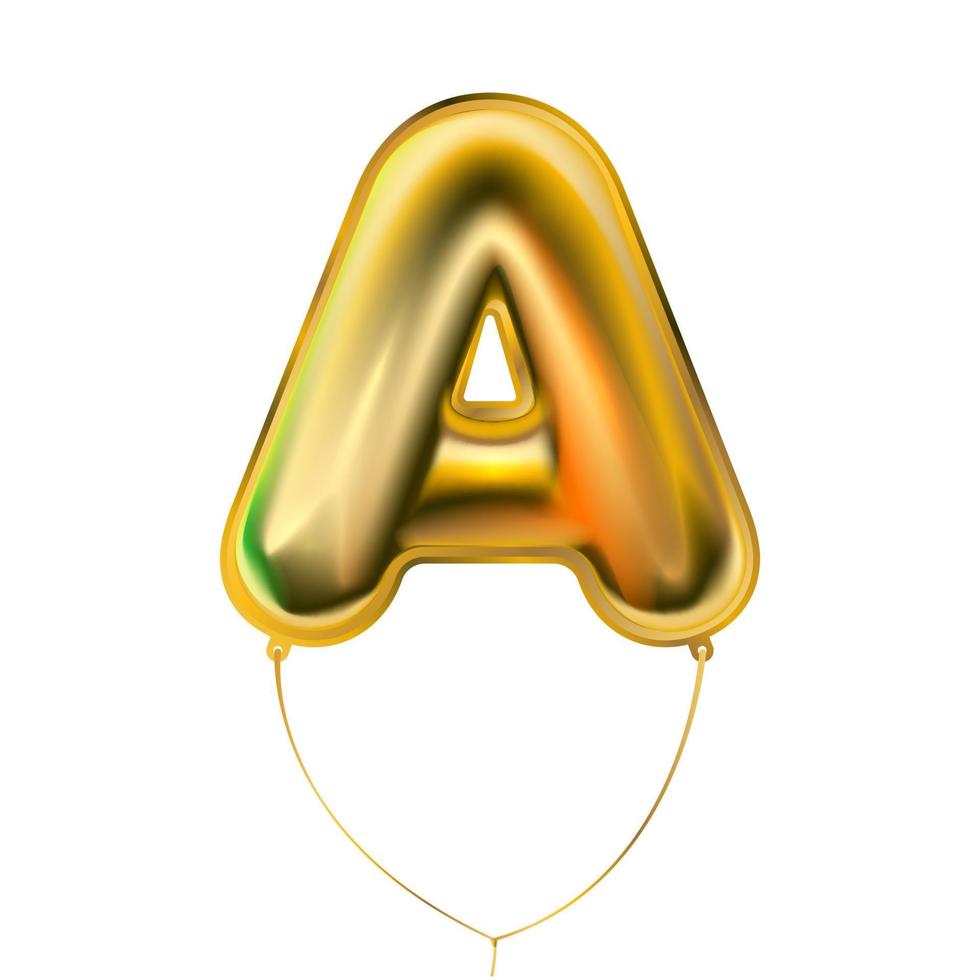 Gold metallic balloon, inflated alphabet symbol A vector