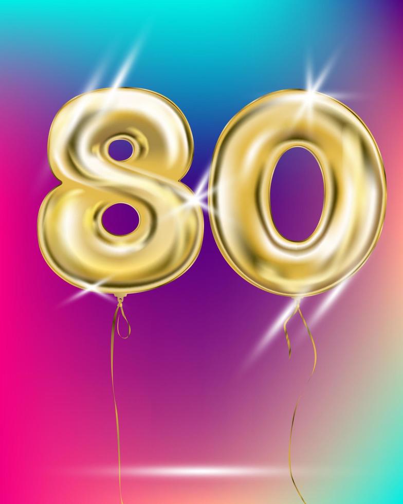 Number eighty, gold foil balloon on gradient vector