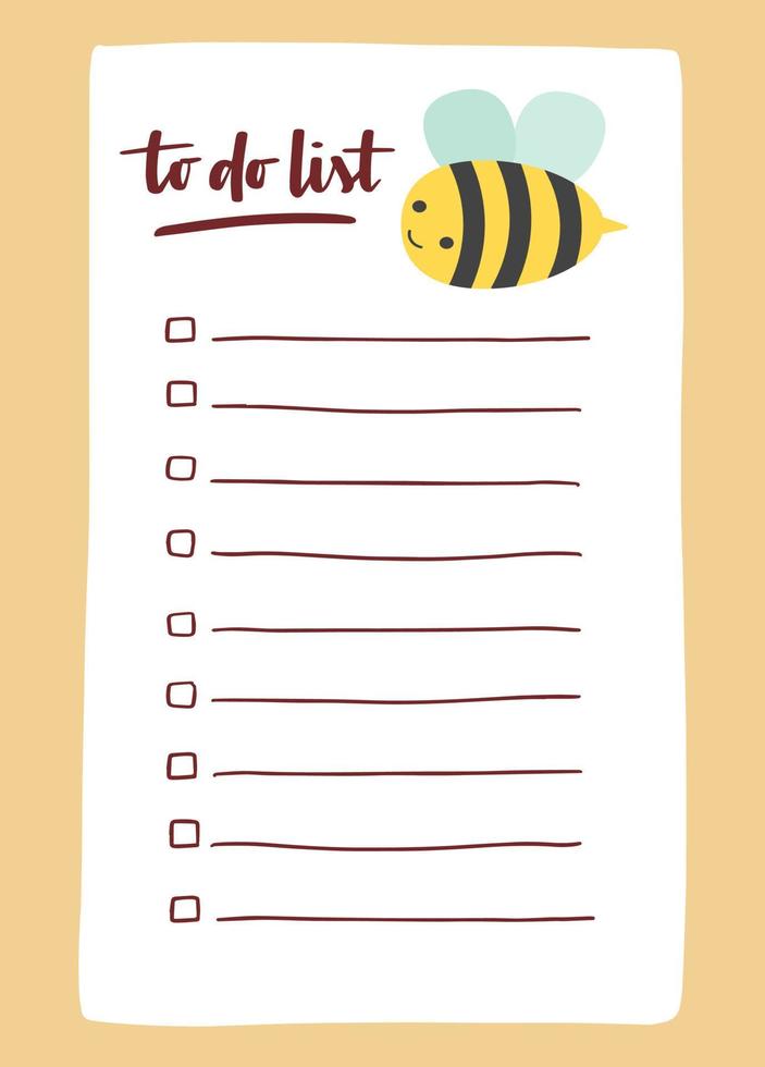 To do list template decorated by cute bee vector