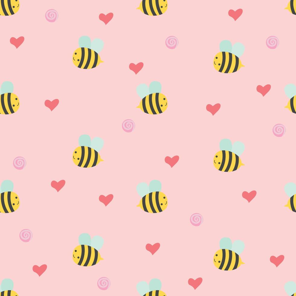 Cute seamless pattern with bee and hearts vector