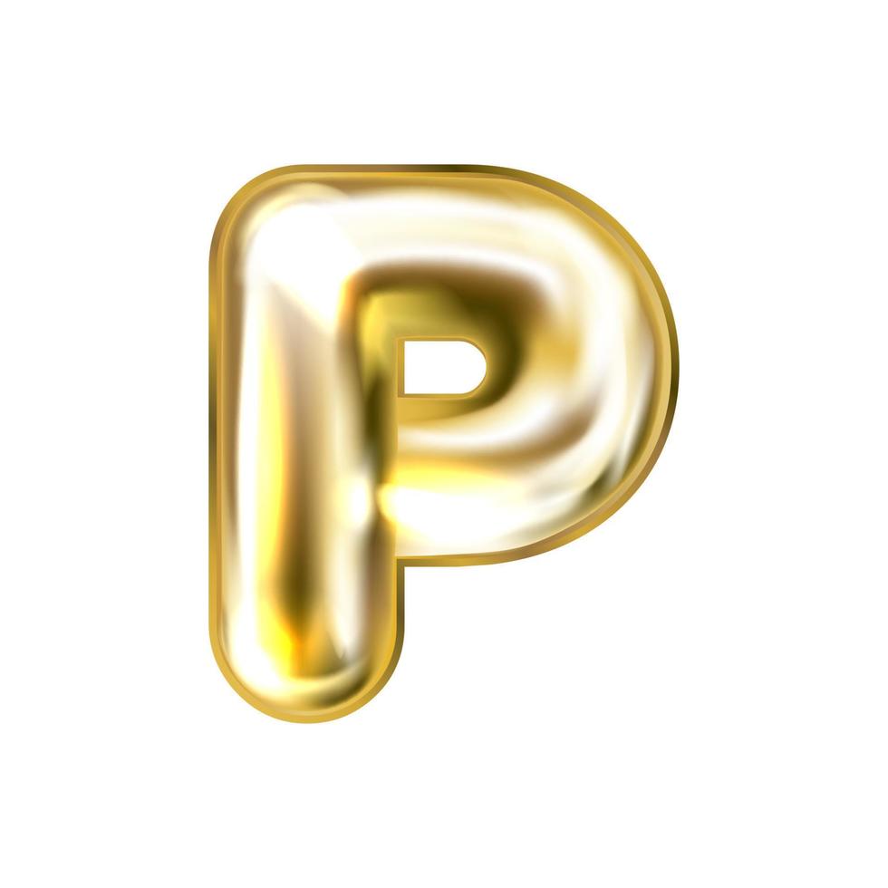 Golden foil inflated alphabet symbol, isolated letter P vector