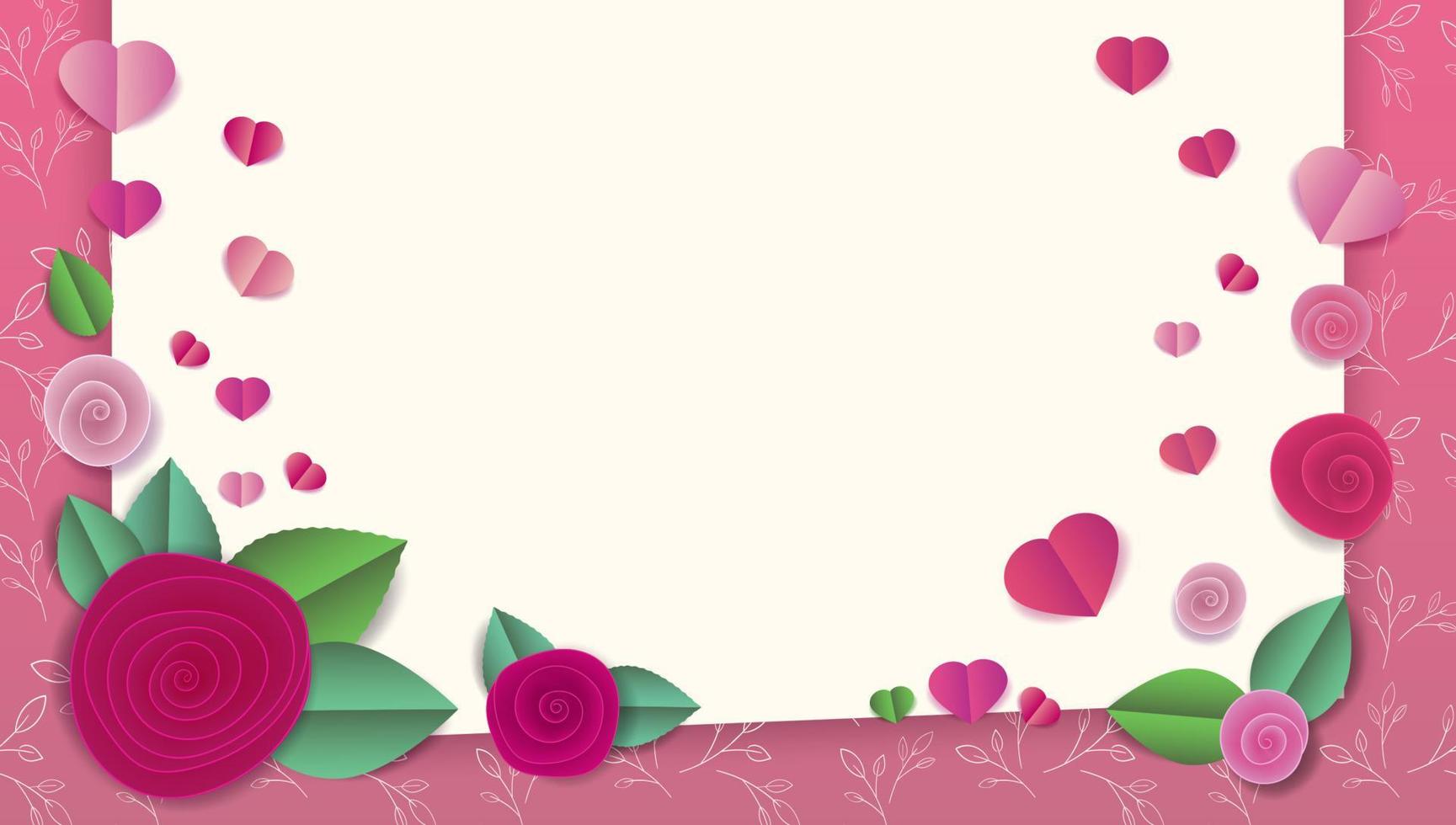 Amor banner de saludo de primavera con flores de papel y corazones vector