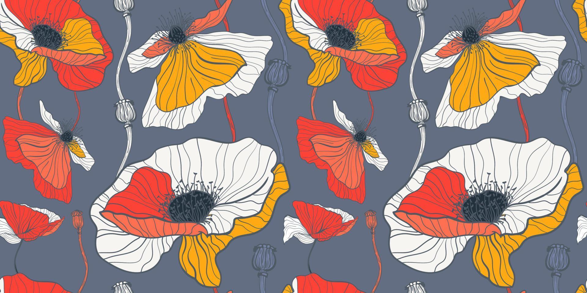 Summer white and red poppy flowers for seamless pattern vector