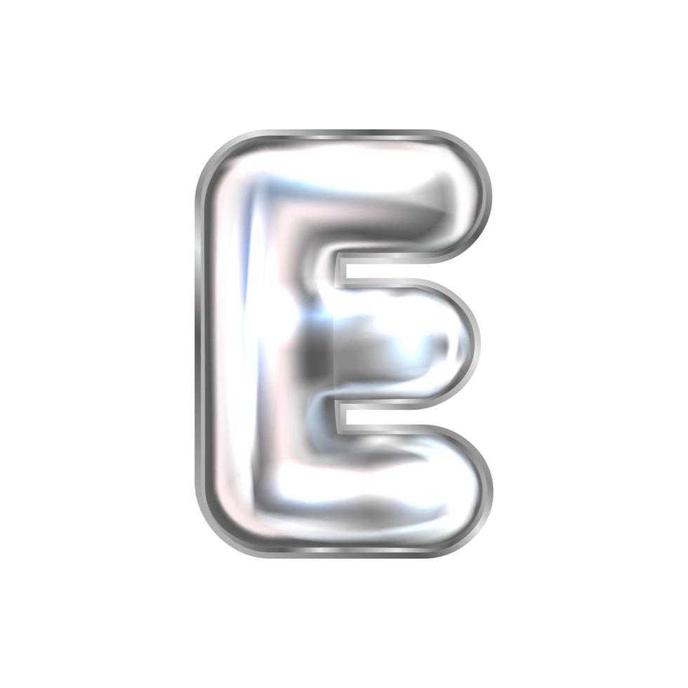 Silver perl foil inflated alphabet symbol, isolated letter E vector