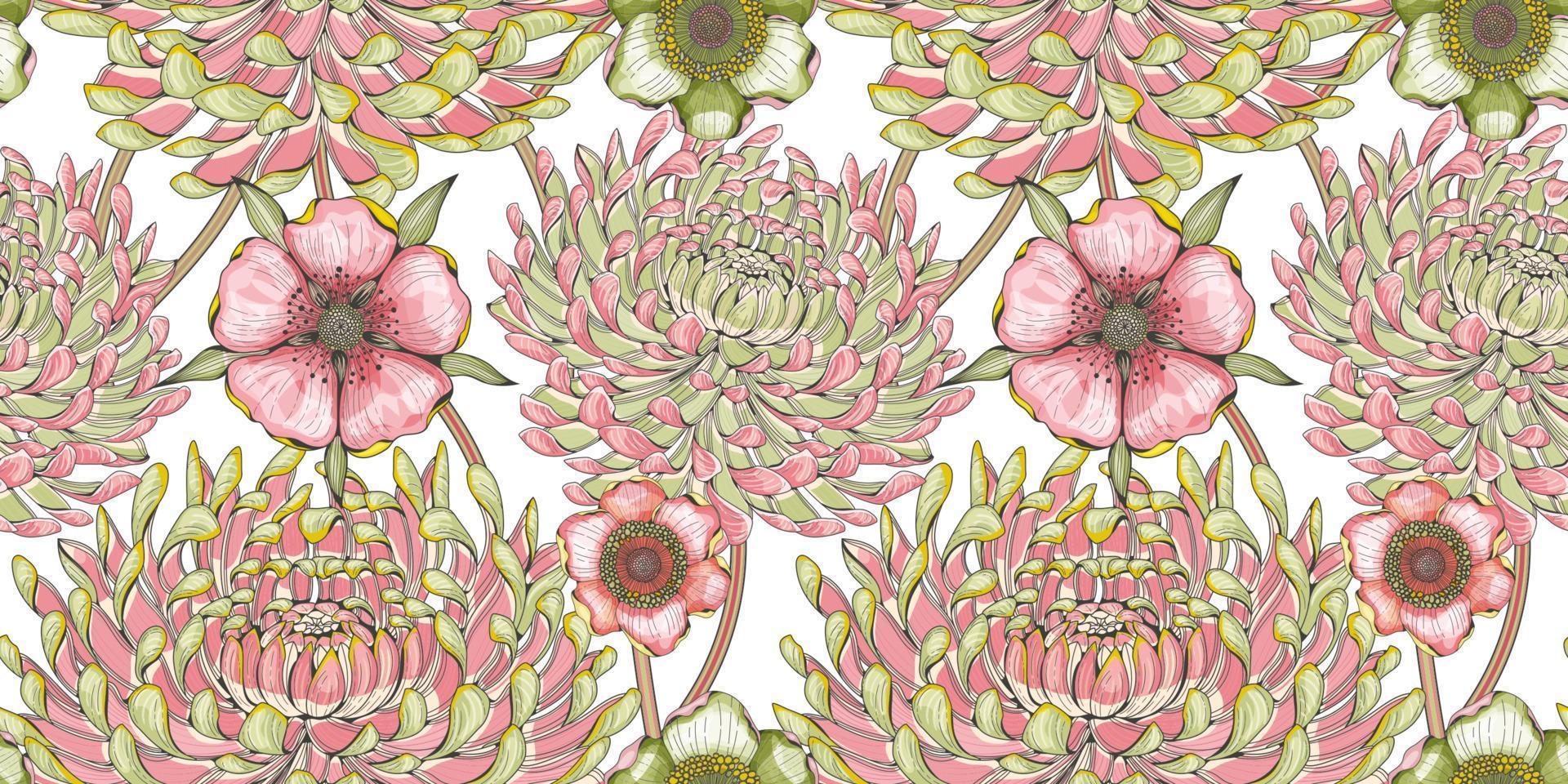 Floral seamless pattern with chrysanthemums vector