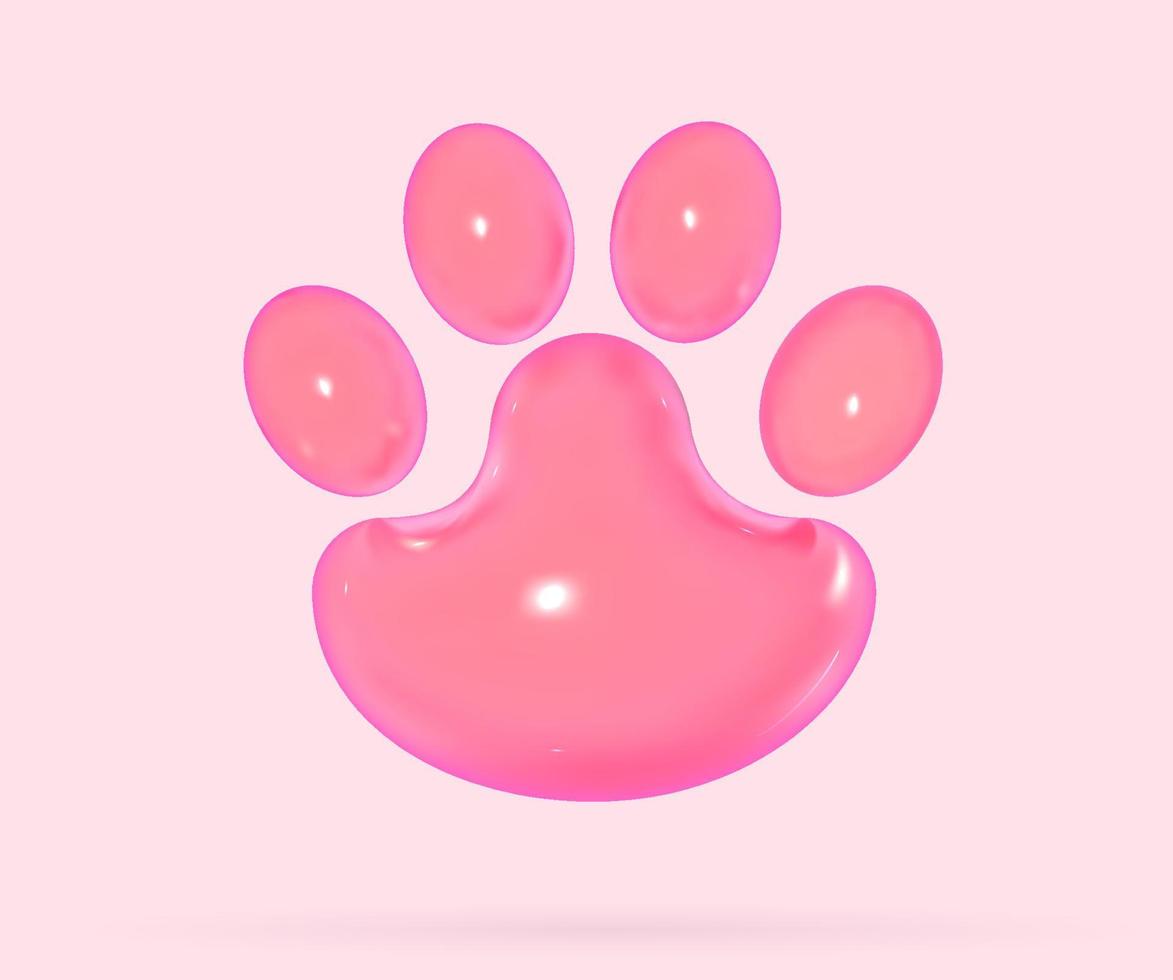 Paw 3d print in cartoon soft pop style. vector