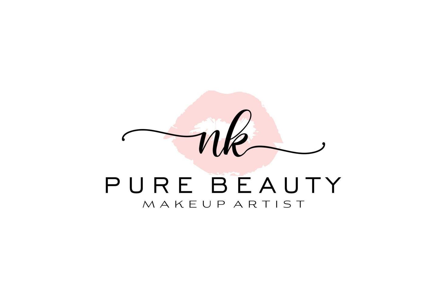 diseño de logotipo prefabricado inicial de labios de acuarela nk, logotipo para marca comercial de artista de maquillaje, diseño de logotipo de boutique de belleza rubor, logotipo de caligrafía con plantilla creativa. vector