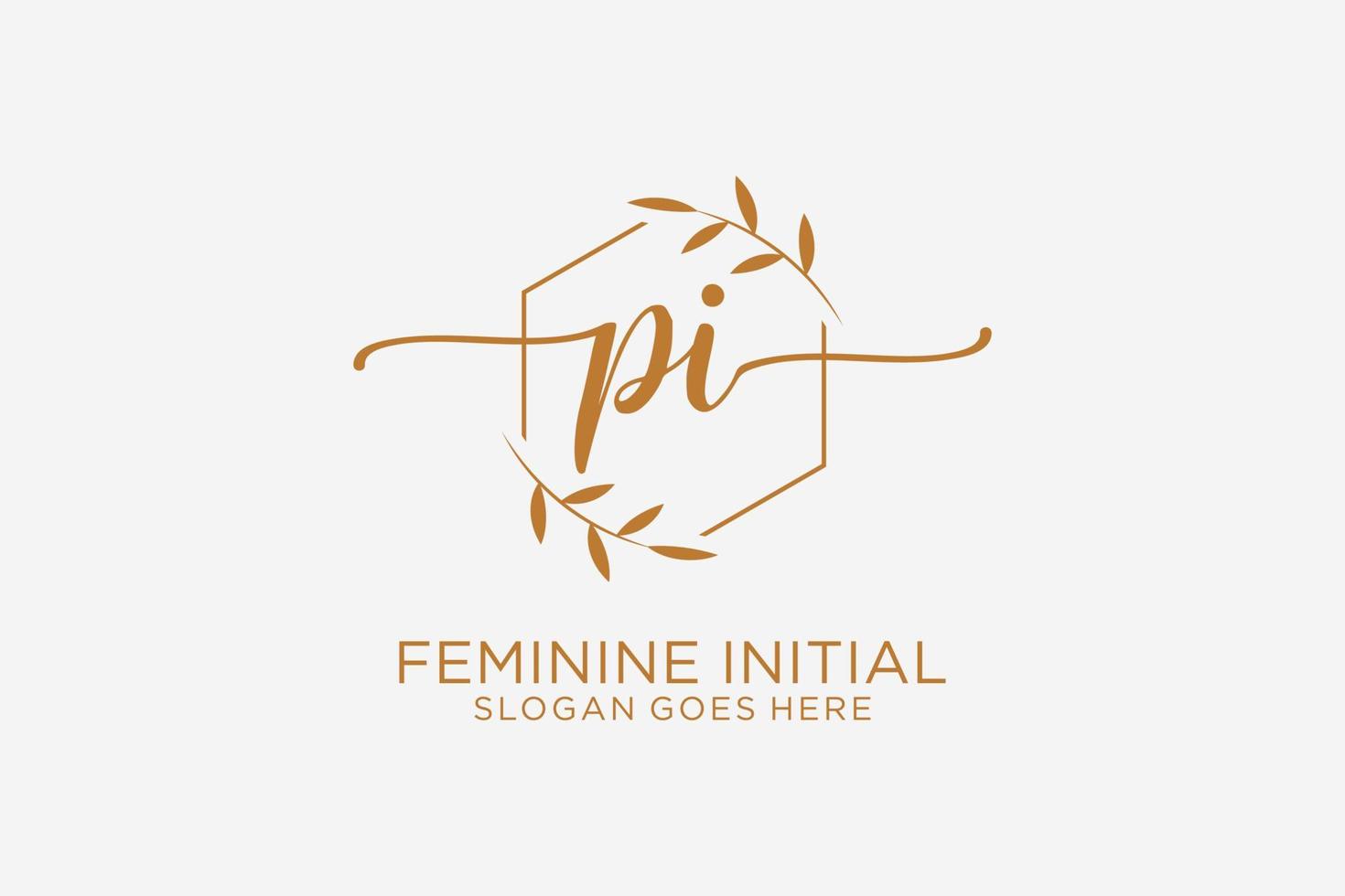 Initial PI beauty monogram and elegant logo design handwriting logo of initial signature, wedding, fashion, floral and botanical with creative template. vector