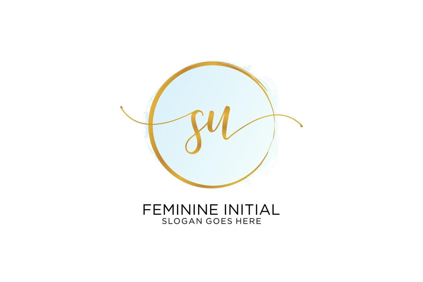 Initial SU handwriting logo with circle template vector signature, wedding, fashion, floral and botanical with creative template.