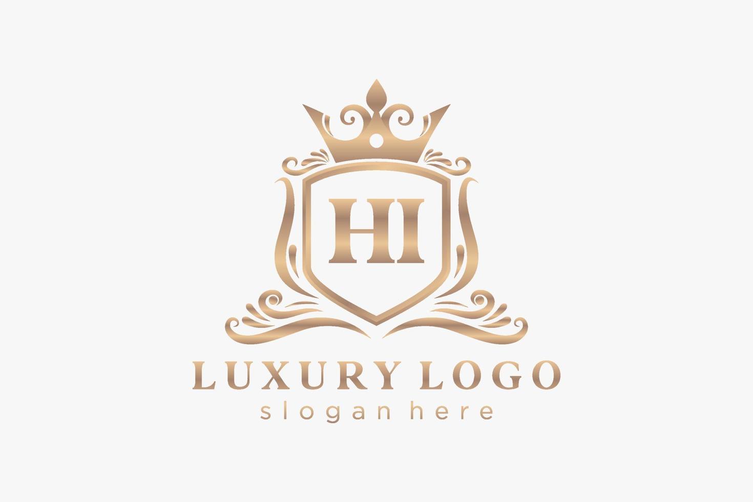 Initial HI Letter Royal Luxury Logo template in vector art for Restaurant, Royalty, Boutique, Cafe, Hotel, Heraldic, Jewelry, Fashion and other vector illustration.